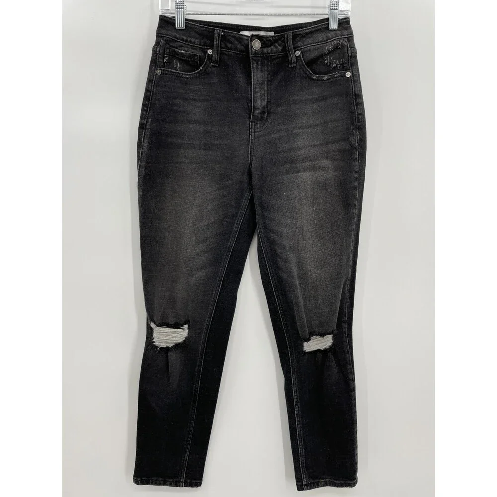 KANCAN Graphite Black High Rise Distressed Mom Jeans Size 26